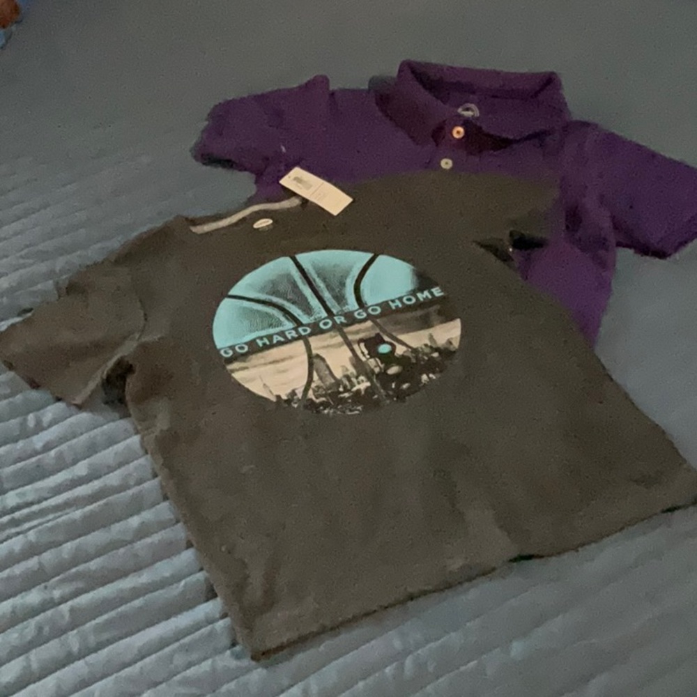 BRAND NEW: Boys purple Wonder nation polo shirt & Old Navy gray tee shirt.